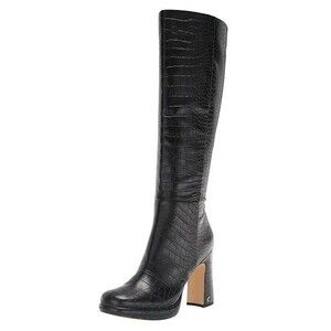 Sam Edelman Womens 8 M Black Faux Crocodile Skin Block Heel Knee Boots NIB HF2